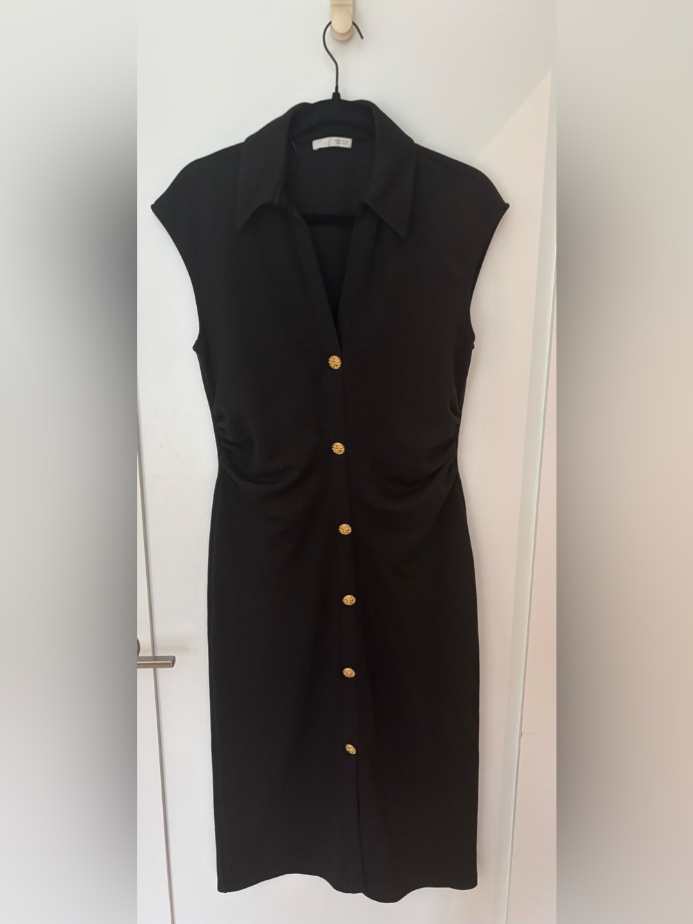 Zara Classic Black Sleeveless Button-Front Dress with Gold Buttons